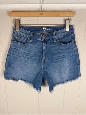 7 For All Mankind High-Rise Cutoff Denim Shorts in Medium Blue Size 29